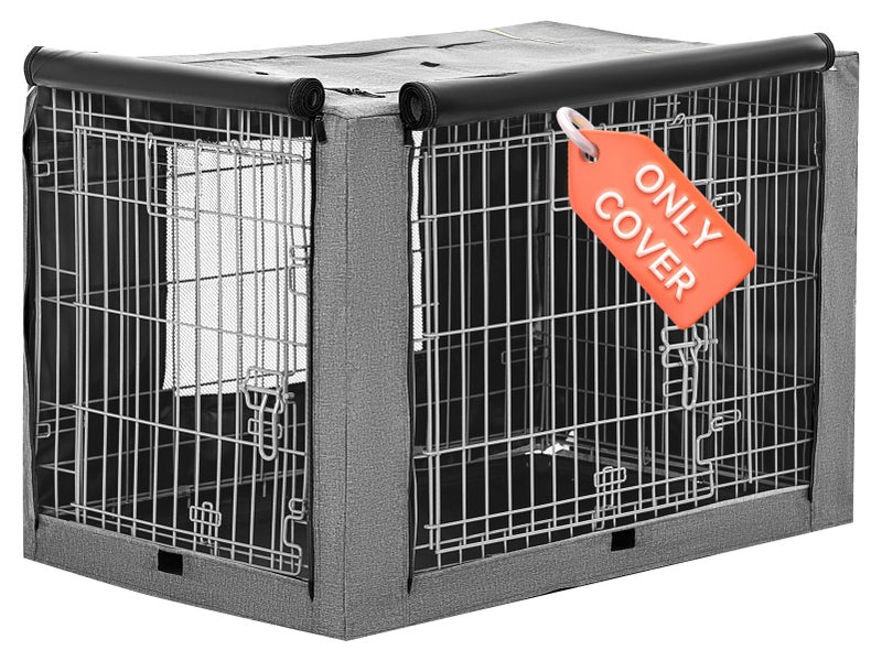 PETSFIT Dog Crate Cover,42 Inch Kennel Cover for Wire Dog Crate, Double Doors, Mesh Window, Flap On The Top and Back is Detachable, Dog Cage Cover Grey - Image 1